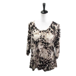 Christopher & Banks Black/Cream Pattern 3/4 Sleeve Tunic Size PM